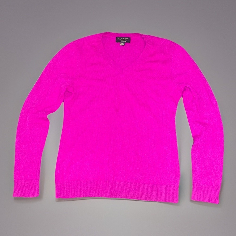 Charter Club Sweater Womens Medium Petite Pink 100% Cashmere V-Neck Lightweight